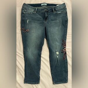 Torrid Jeans Womens 20XS Pink Floral Embroidered Distressed